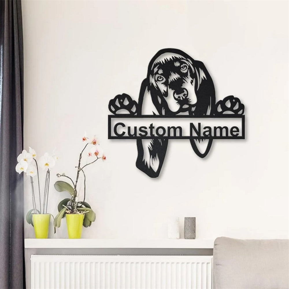 Black And Tan Coonhound Dog Metal Art Personalized Metal Name Sign