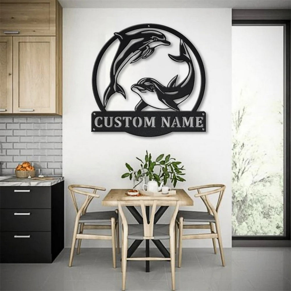 Couple Dolphin Metal Art Personalized Metal Name Sign