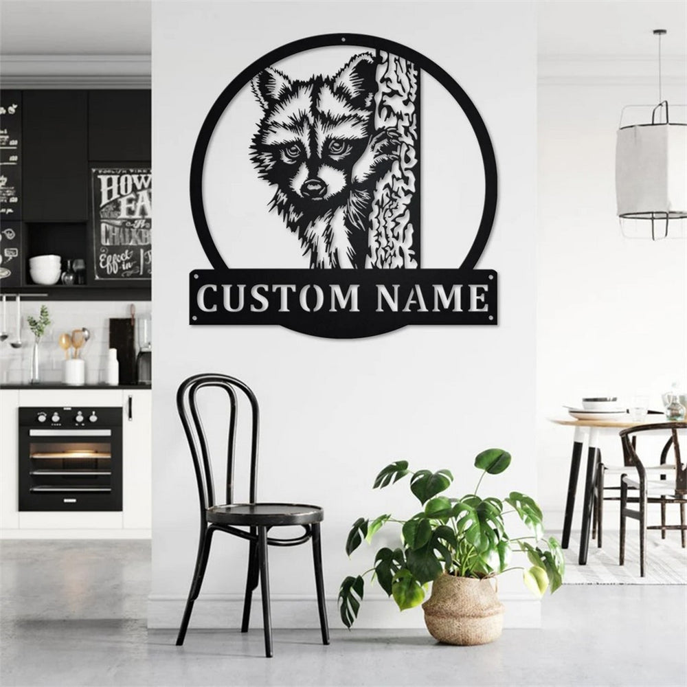 Custom Raccoon Metal Art Personalized Metal Name Sign