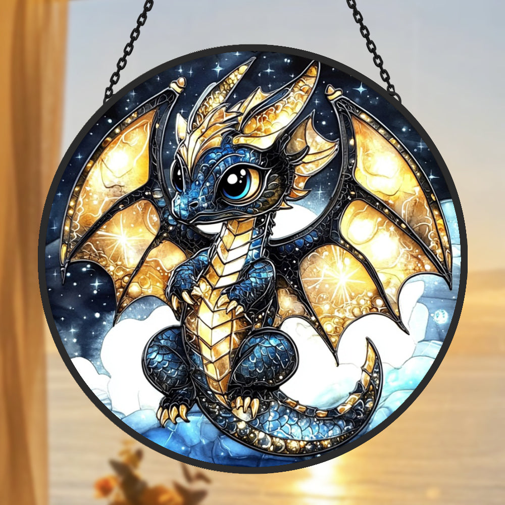 Cute Western Dragon Sun Catcher Decoration Stained Glass Window Hanging