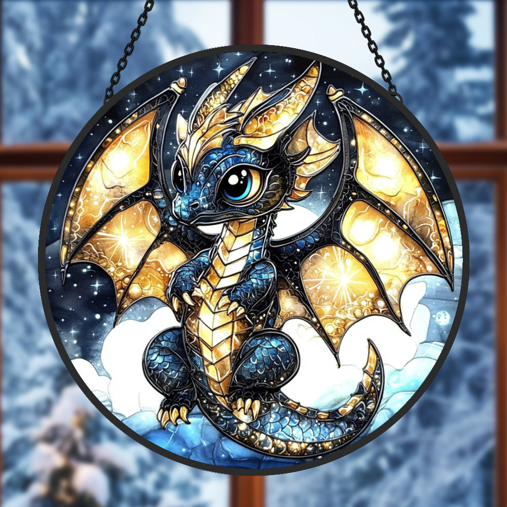 Cute Western Dragon Sun Catcher Decoration Stained Glass Window Hanging