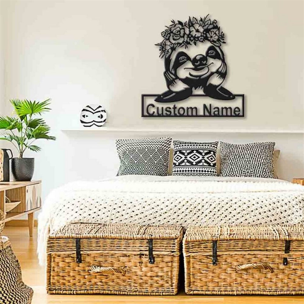 Floral Sloth Metal Art Personalized Metal Name Sign