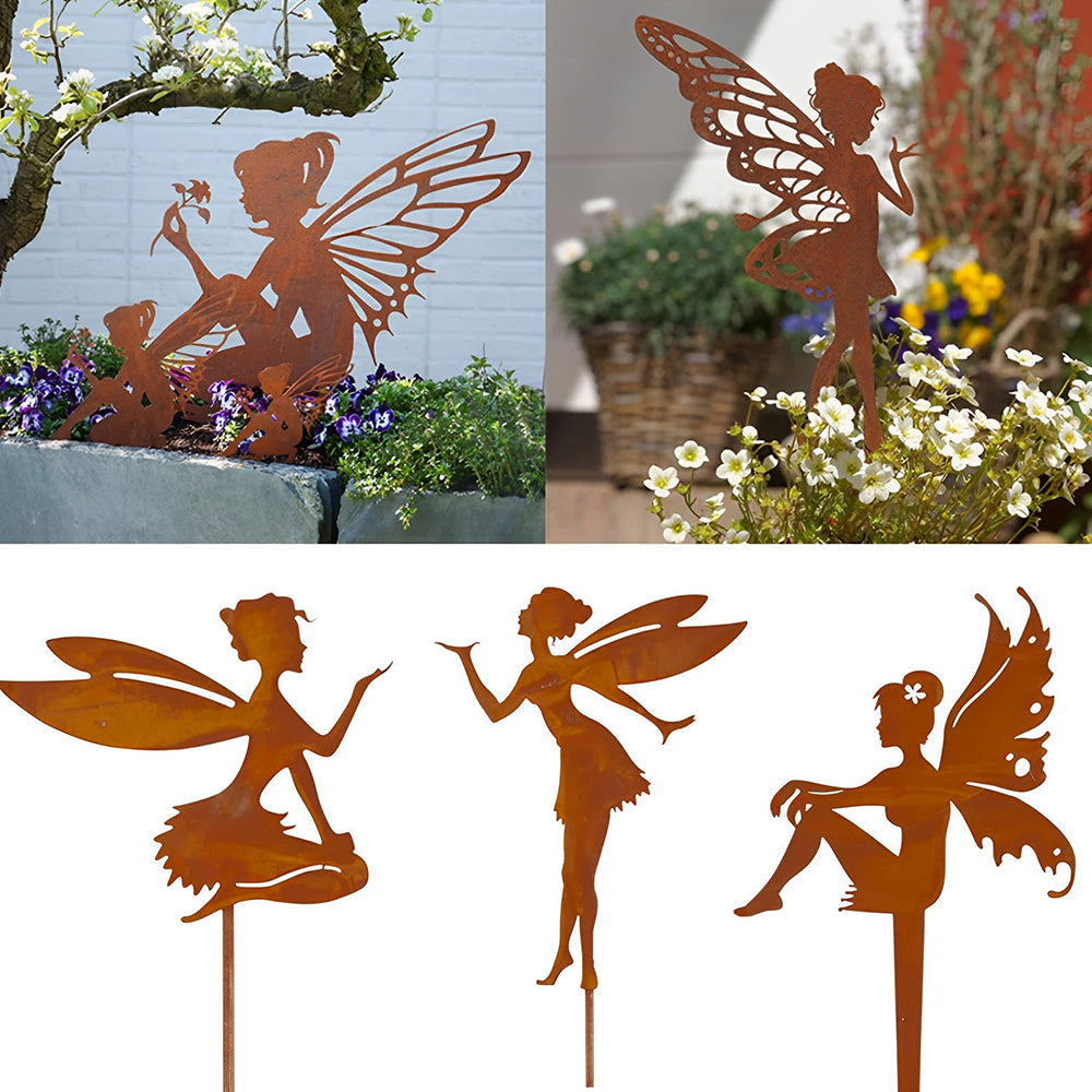 Butterfly Fairy Silhouette Outdoor Metal Garden Markers