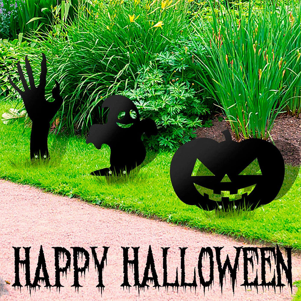 Halloween Pumpkin Ghost Silhouette Outdoor Metal Garden Markers