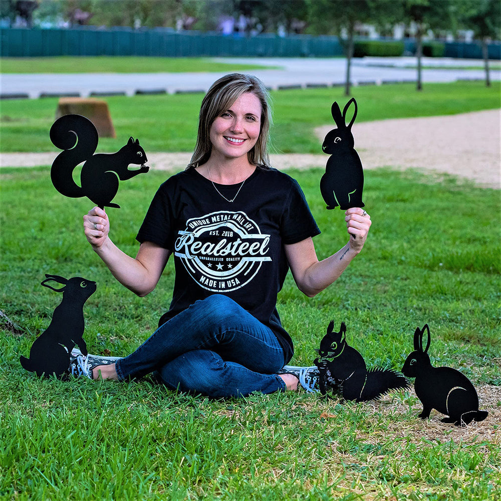 Garden Art-Rabbit Animals 5 Pack Metal Outdoor Statues