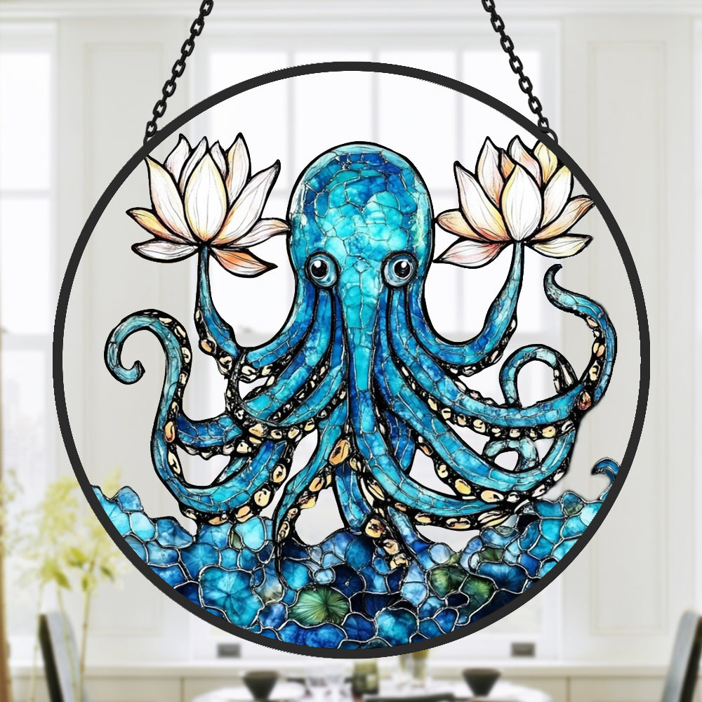 Octopus Sun Catcher Decoration Stained Glass Window Hanging