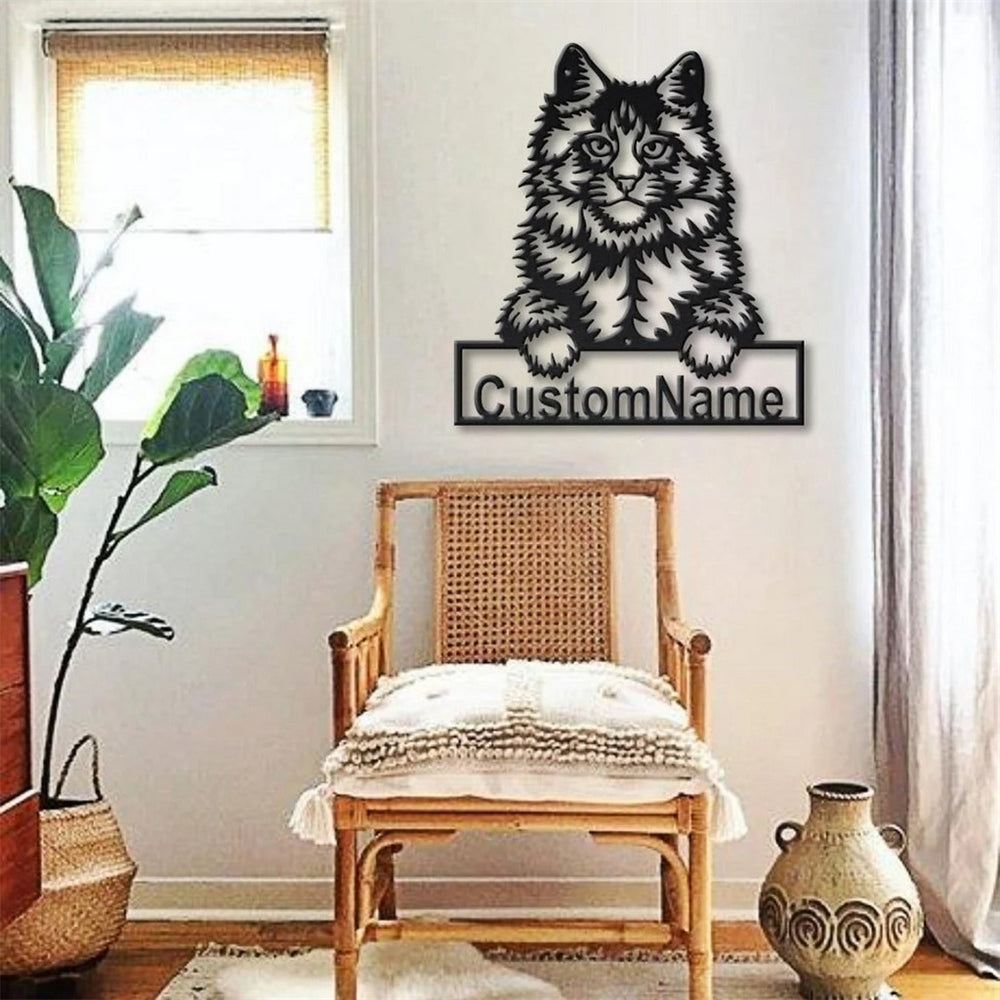 Main Coon Cat Metal Art Personalized Metal Name Sign