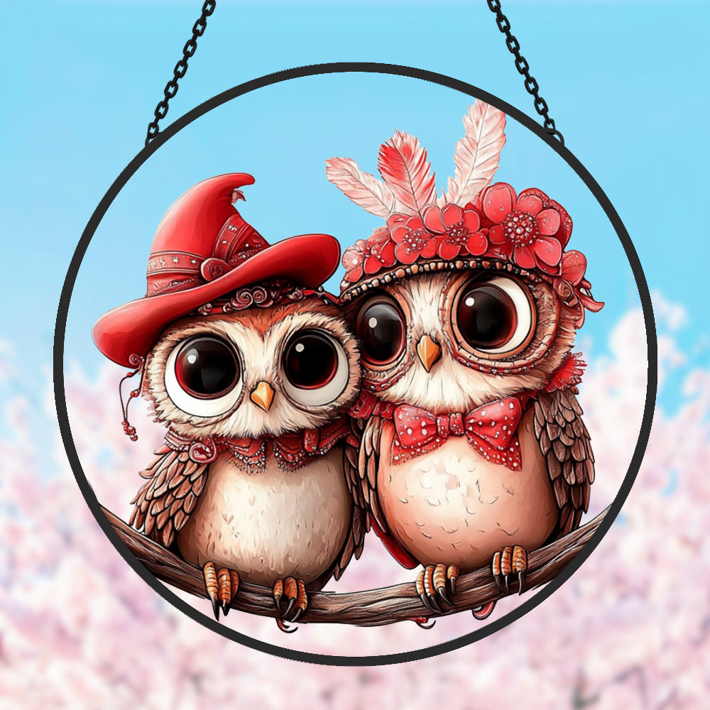 A Pair of Lovebird Sun Catcher Decoration Stained Glass Window Hanging