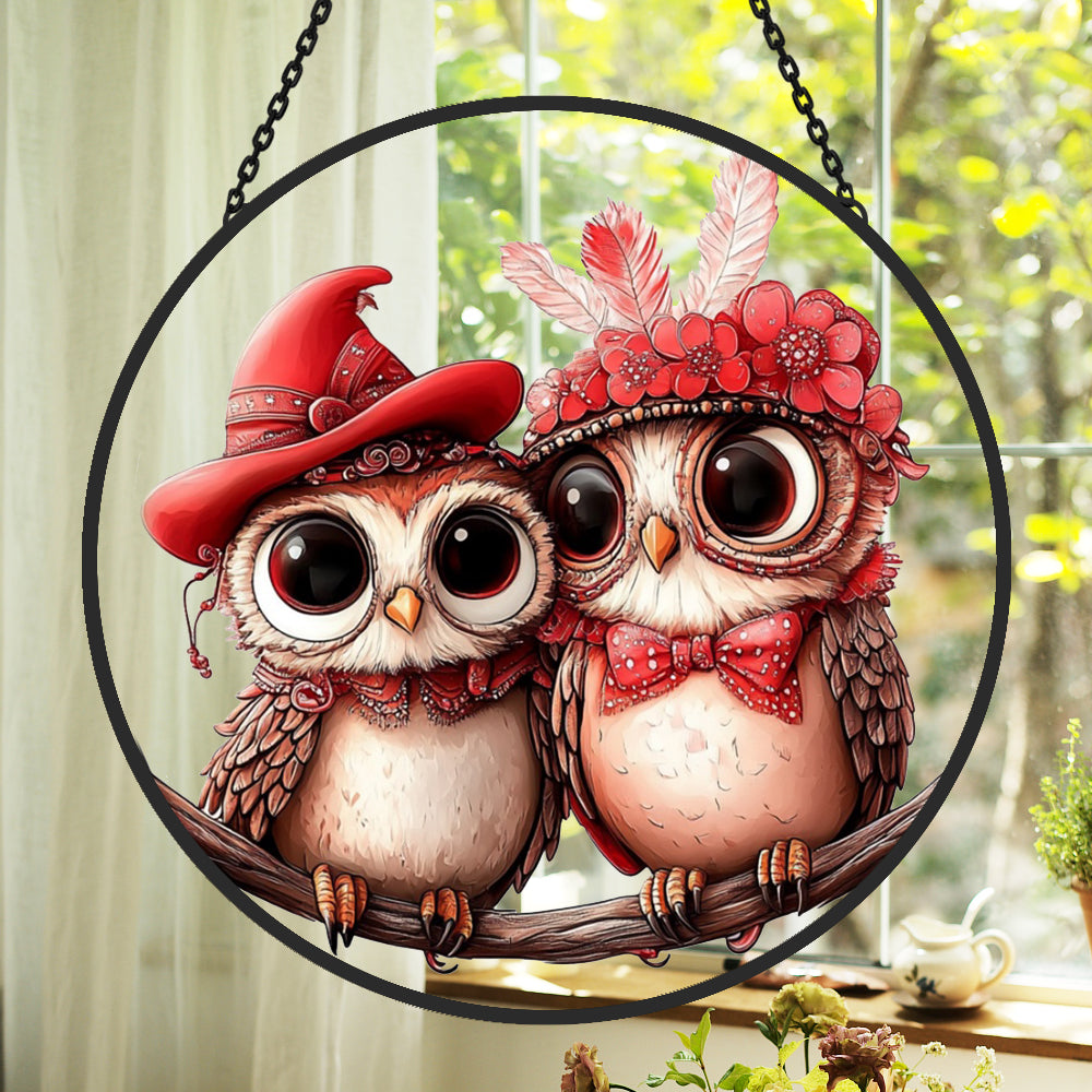 A Pair of Lovebird Sun Catcher Decoration Stained Glass Window Hanging