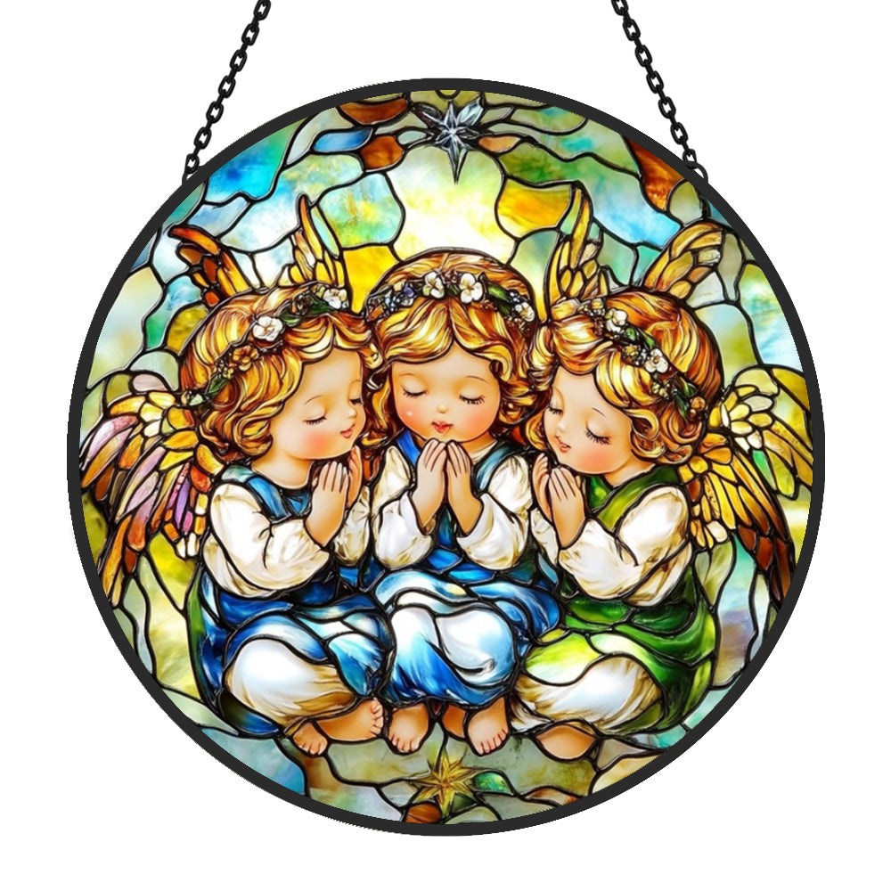 Angel Trio Sun Catcher Decoration Stained Glass Window Hanging