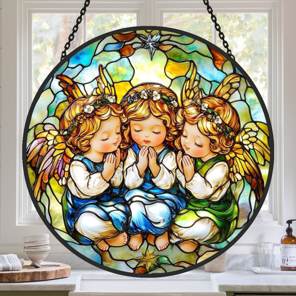 Angel Trio Sun Catcher Decoration Stained Glass Window Hanging