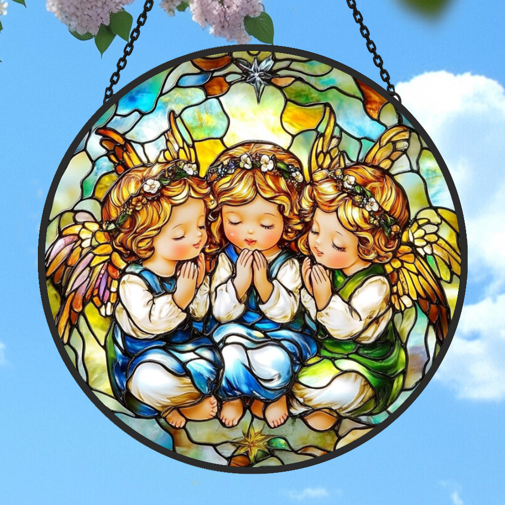 Angel Trio Sun Catcher Decoration Stained Glass Window Hanging