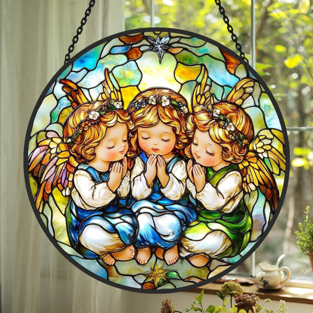Angel Trio Sun Catcher Decoration Stained Glass Window Hanging