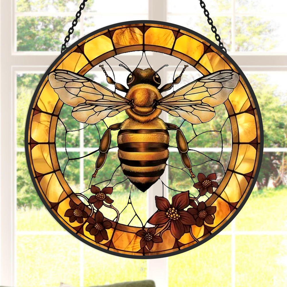 Bee and Floral Sun Catcher Decoration Stained Glass Window Hanging