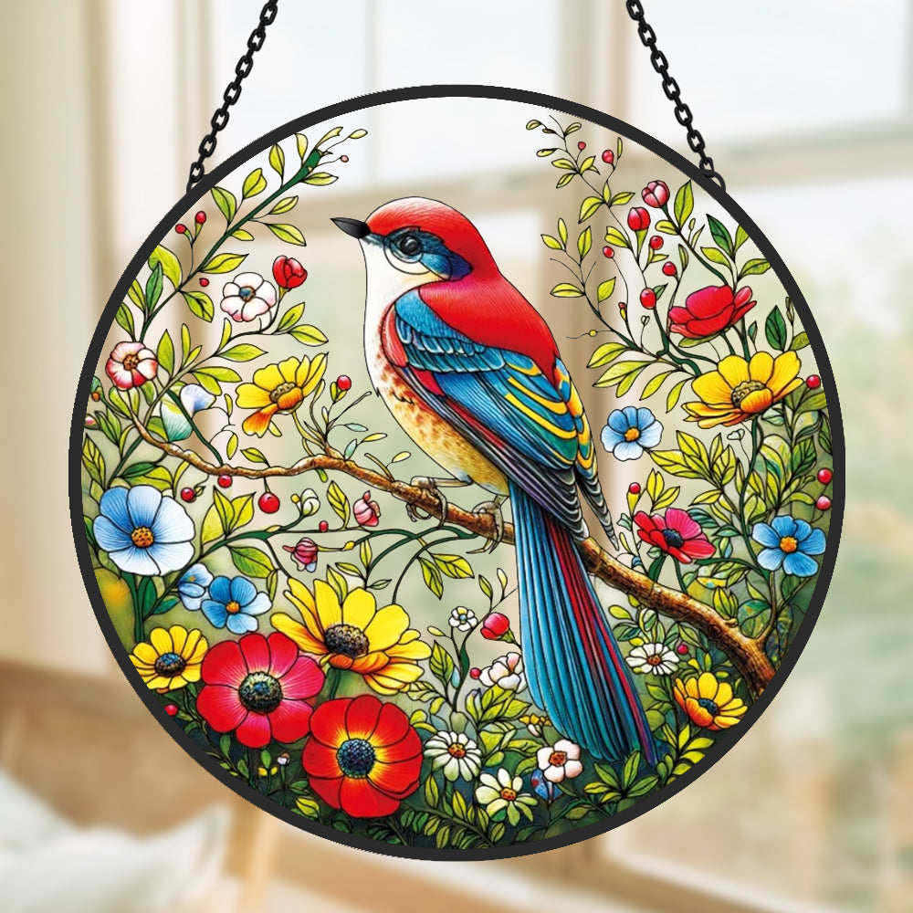 Bird Sun Catcher Decoration Stained Glass Window Hanging