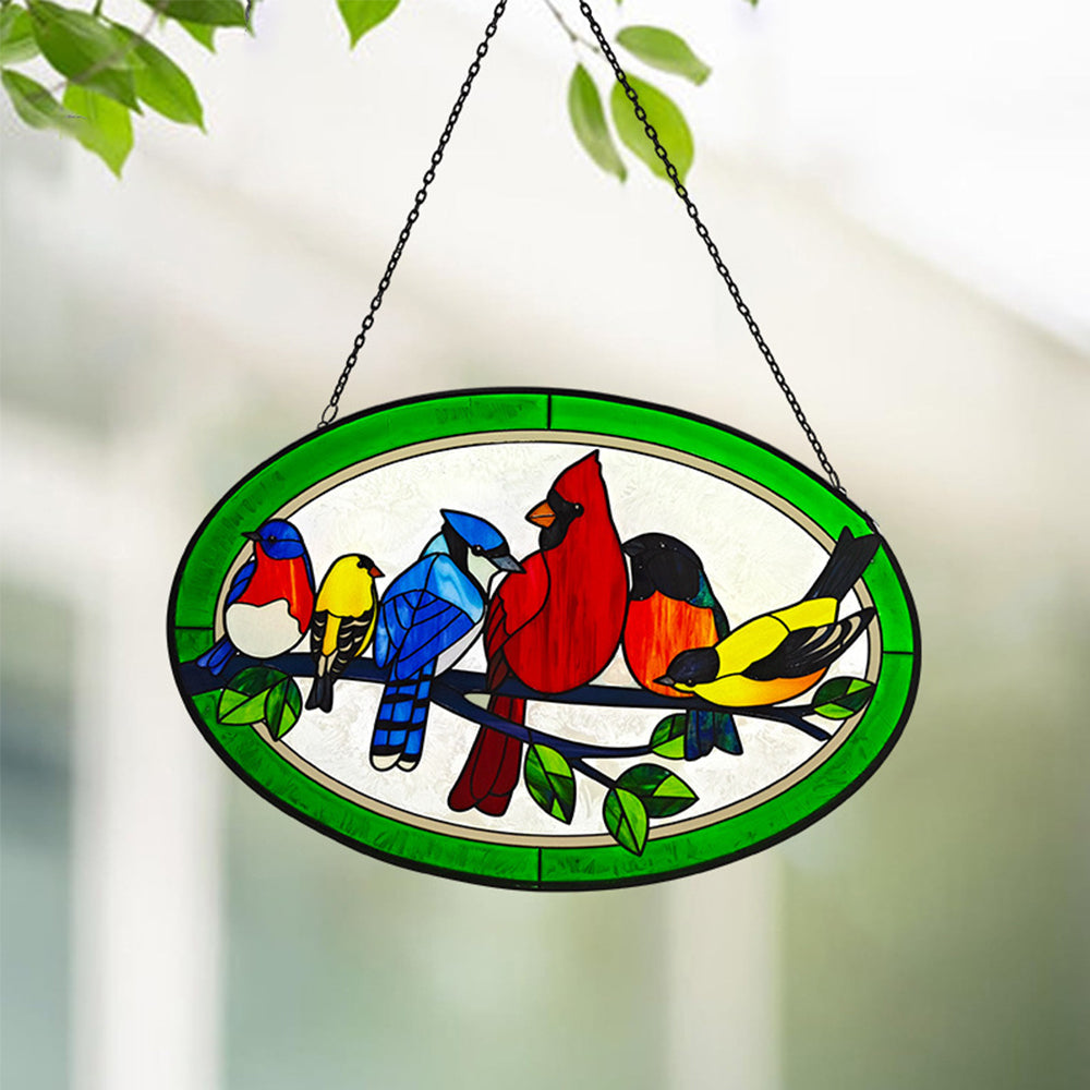 Birds Sun Catcher Decoration Stained Glass Window Hanging
