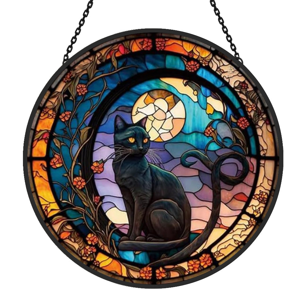 Black Cat Sun Catcher Decoration Stained Glass Window Hanging