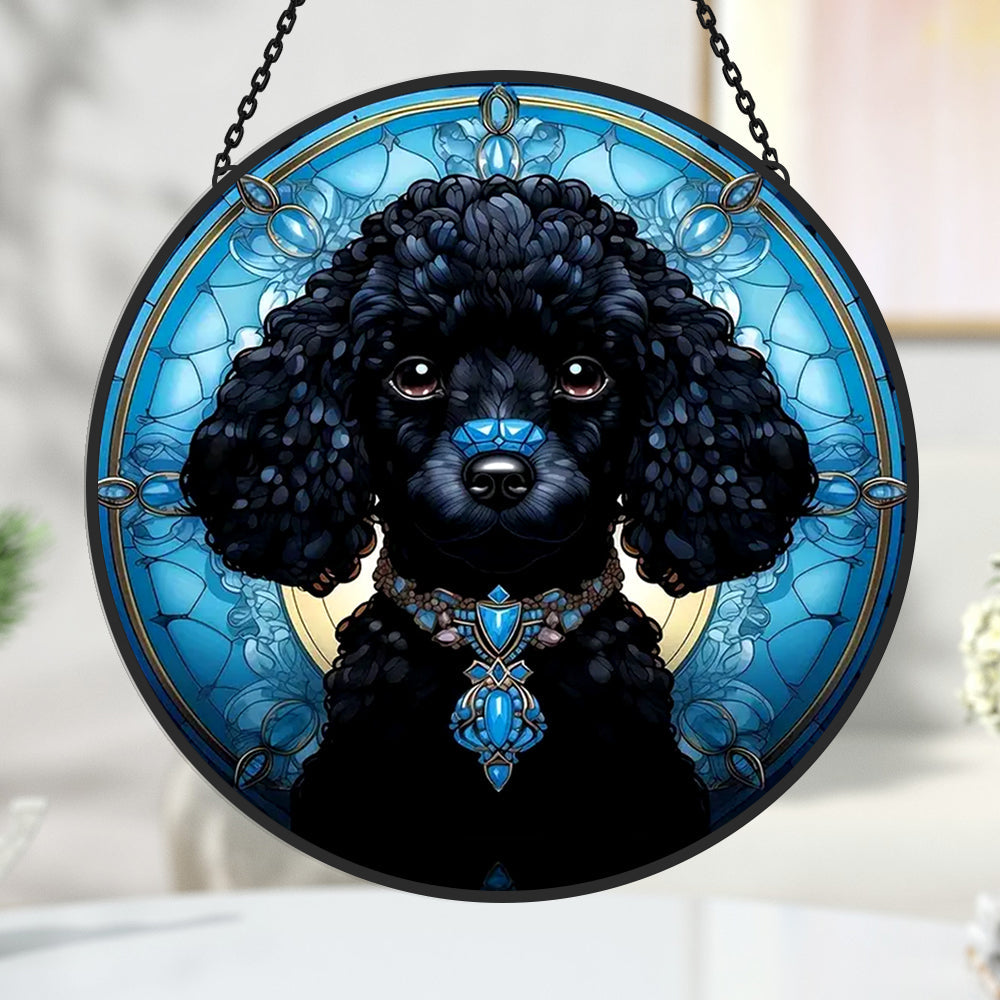 Black Poodle Sun Catcher Decoration Stained Glass Window Hanging
