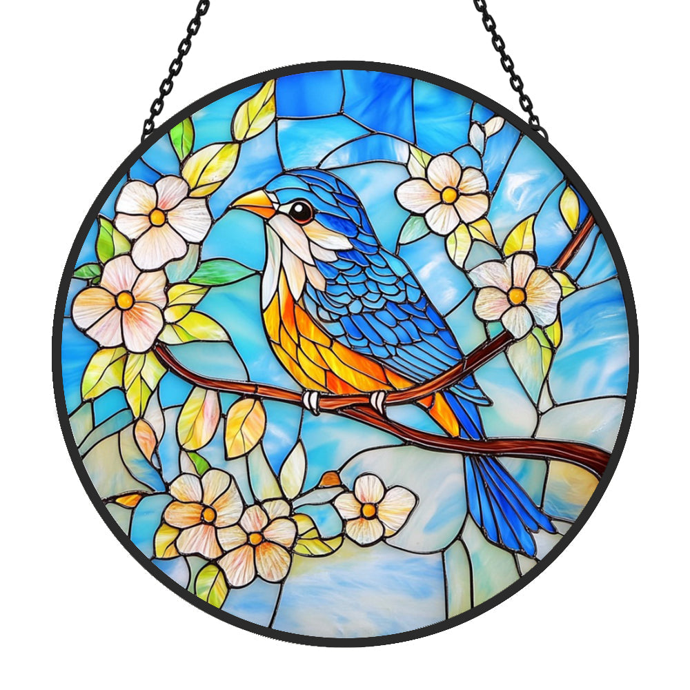 Blue Bird Sun Catcher Decoration Stained Glass Window Hanging