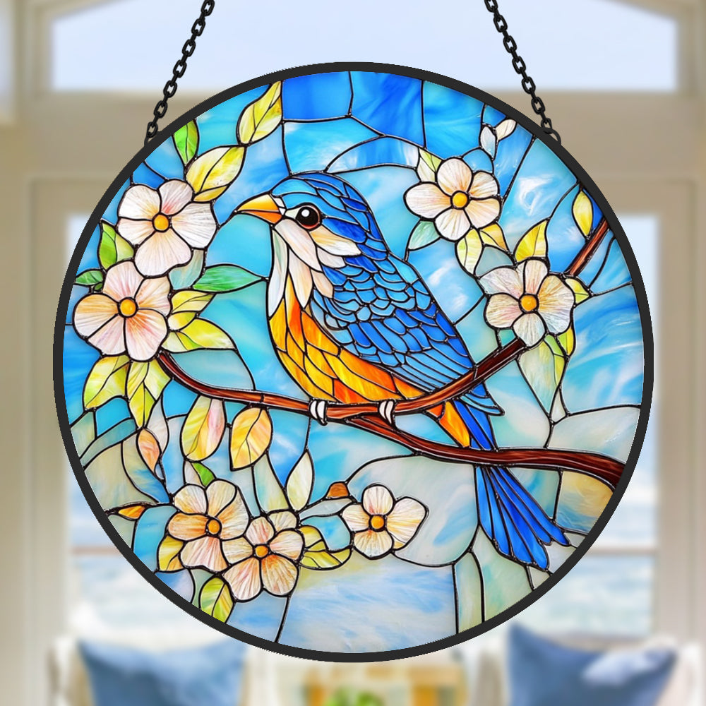 Blue Bird Sun Catcher Decoration Stained Glass Window Hanging