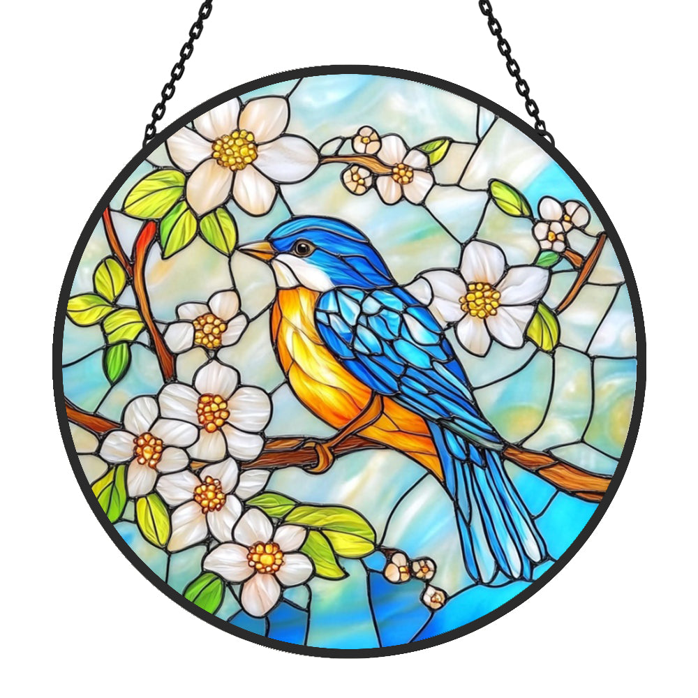 Blue Bird Sun Catcher Decoration Stained Glass Window Hanging