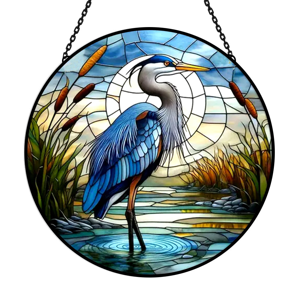 Blue Heron Sun Catcher Decoration Stained Glass Window Hanging