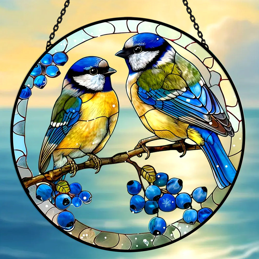 Blue Jay Sun Catcher Decoration Stained Glass Window Hanging