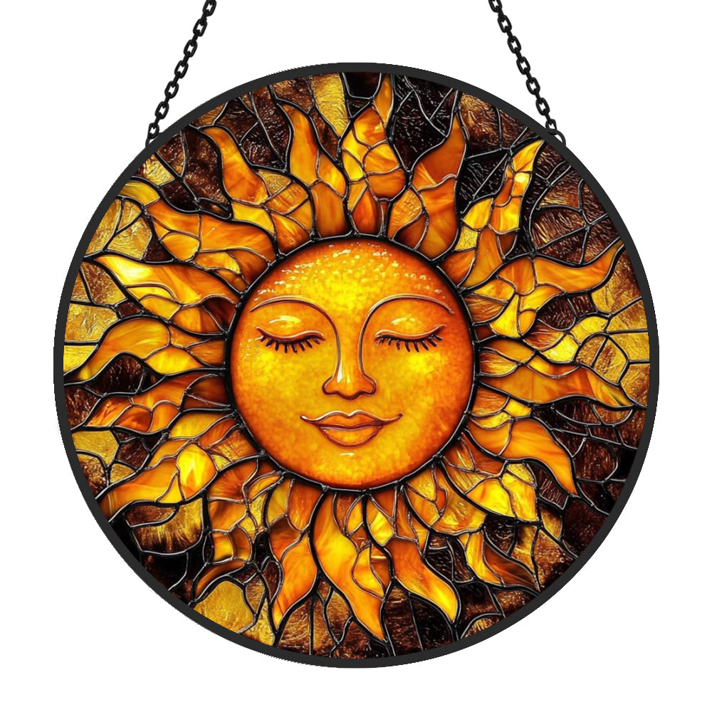 Bright Sun Face Sun Catcher Decoration Stained Glass Window Hanging