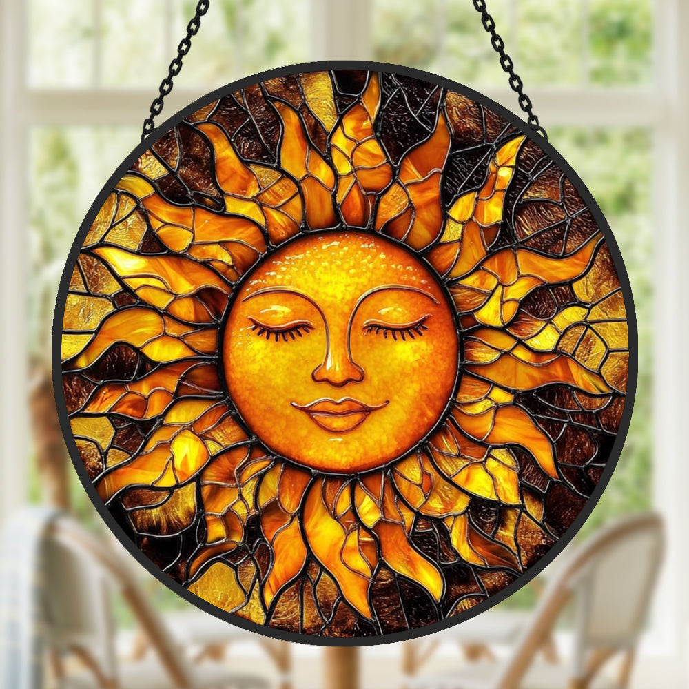 Bright Sun Face Sun Catcher Decoration Stained Glass Window Hanging