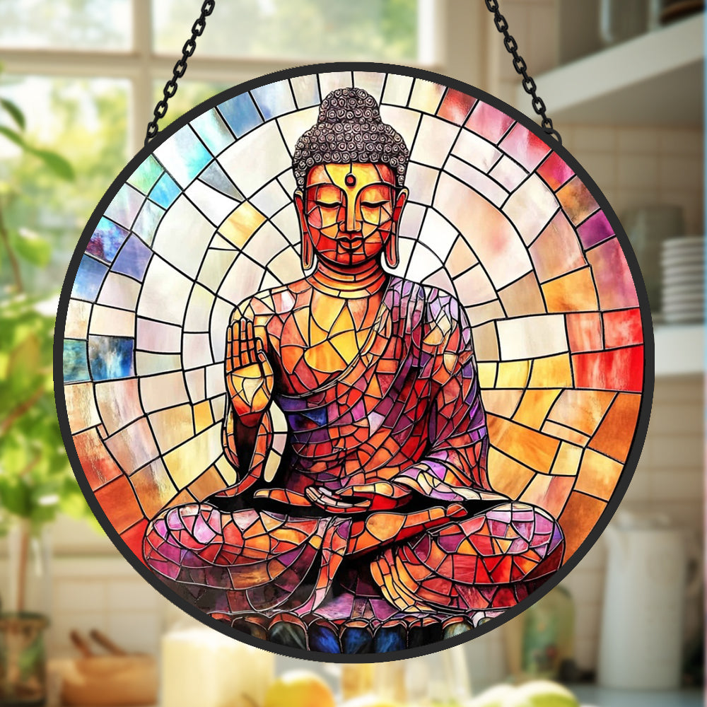 Buddha Sun Catcher Decoration Stained Glass Window Hanging