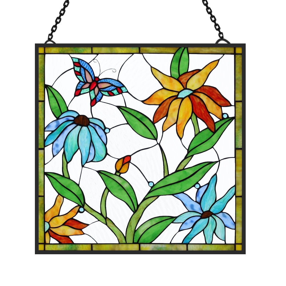 Butterflies and Flowers Sun Catcher Decoration Stained Glass Window Hanging