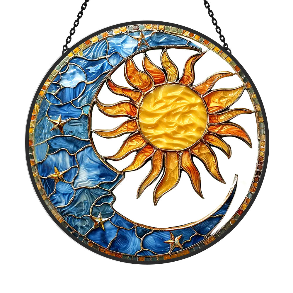 Celestial Sun and Moon Sun Catcher Decoration Stained Glass Window Hanging
