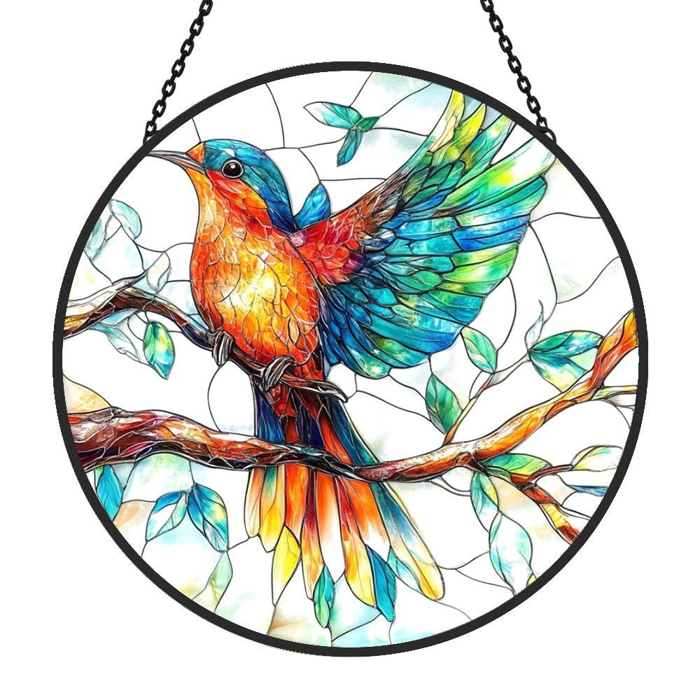 Charming Robin Bird Sun Catcher Decoration Stained Glass Window Hanging