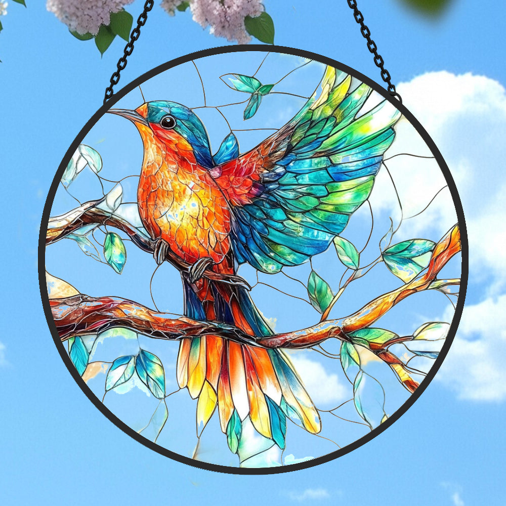 Charming Robin Bird Sun Catcher Decoration Stained Glass Window Hanging