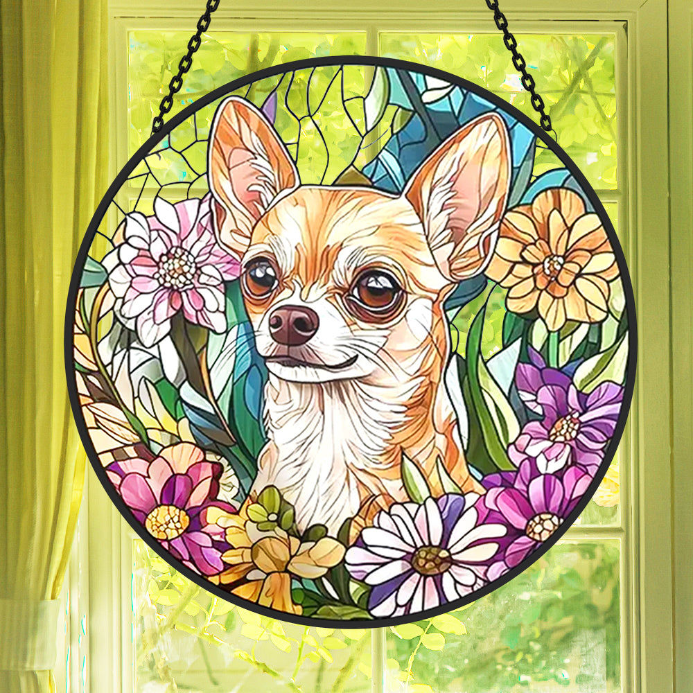 Chihuahua Sun Catcher Decoration Stained Glass Window Hanging