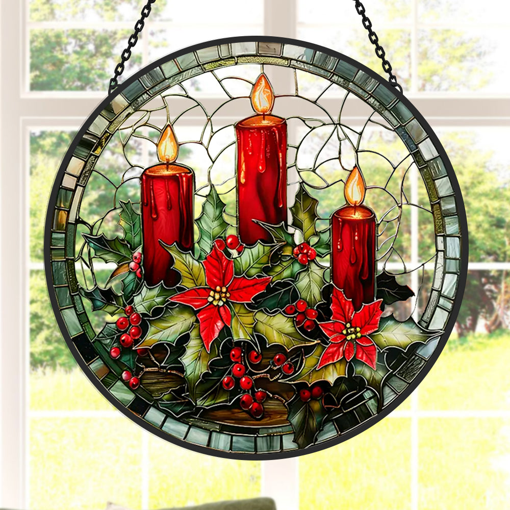 Christmas Candle Sun Catcher Decoration Stained Glass Window Hanging