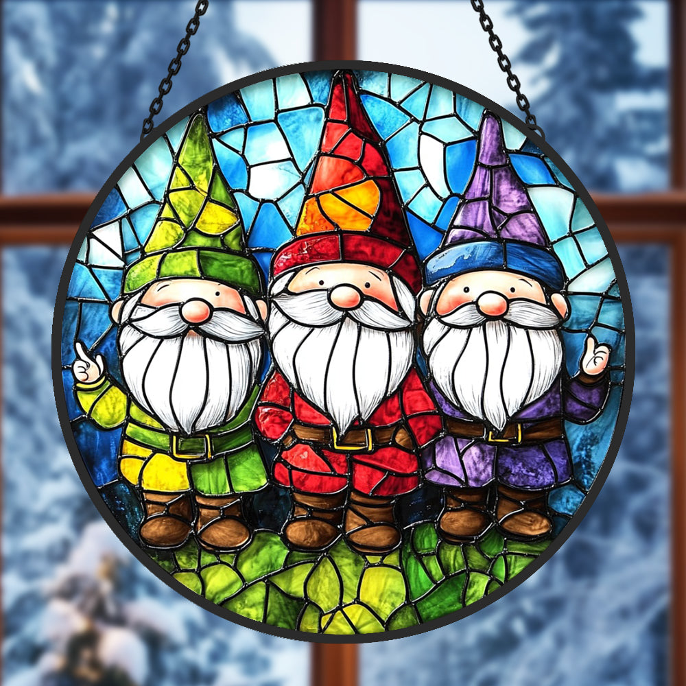 Christmas Gnome Sun Catcher Decoration Stained Glass Window Hanging