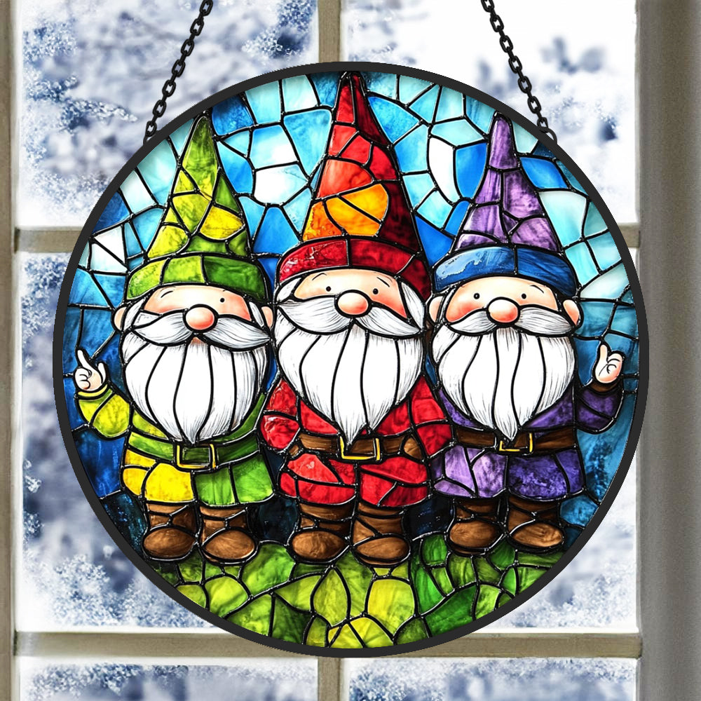 Christmas Gnome Sun Catcher Decoration Stained Glass Window Hanging