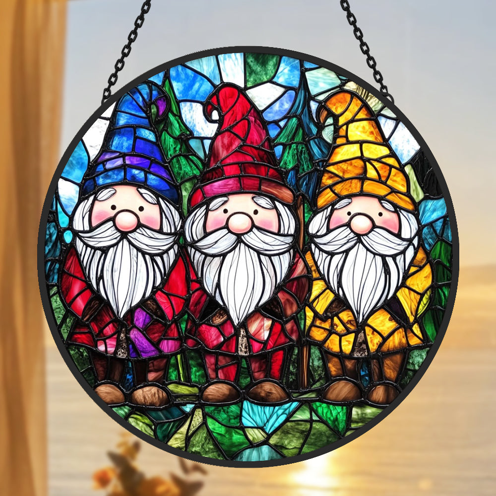 Christmas Gnome Sun Catcher Decoration Stained Glass Window Hanging