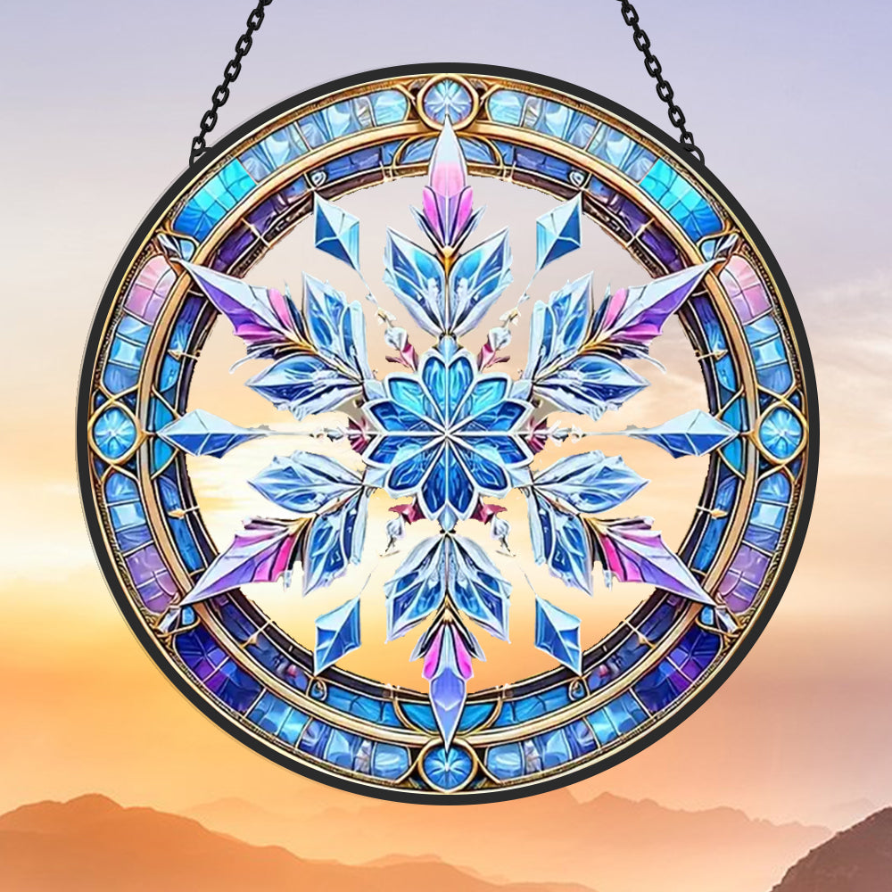 Christmas Translucent Snowflake Sun Catcher Decoration Stained Glass Window Hanging