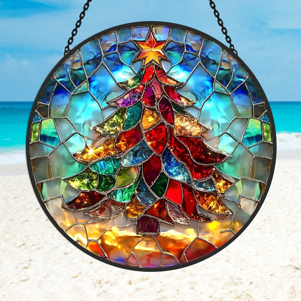 Christmas Tree Sun Catcher Decoration Stained Glass Window Hanging