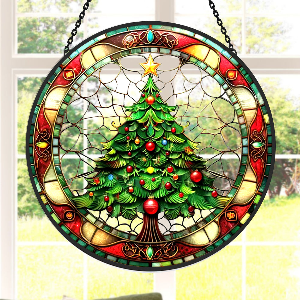 Christmas Tree Sun Catcher Decoration Stained Glass Window Hanging