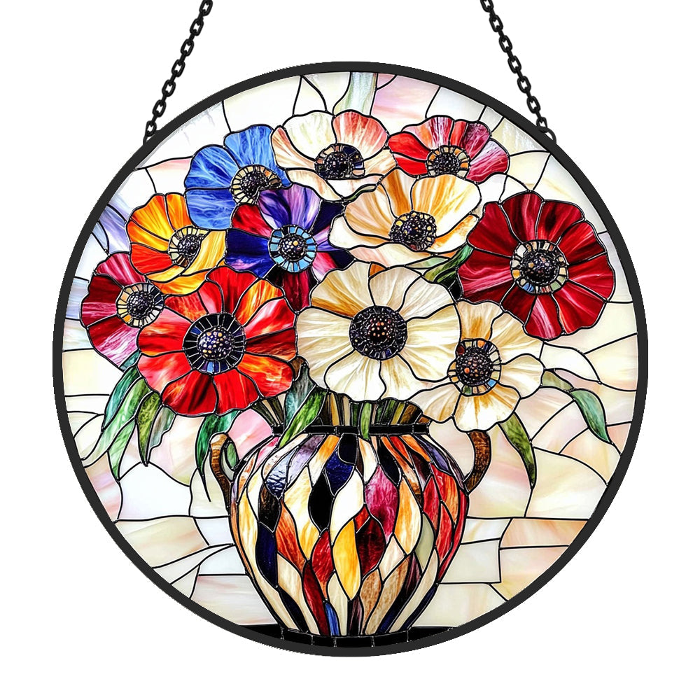 Colorful Poppy Sun Catcher Decoration Stained Glass Window Hanging