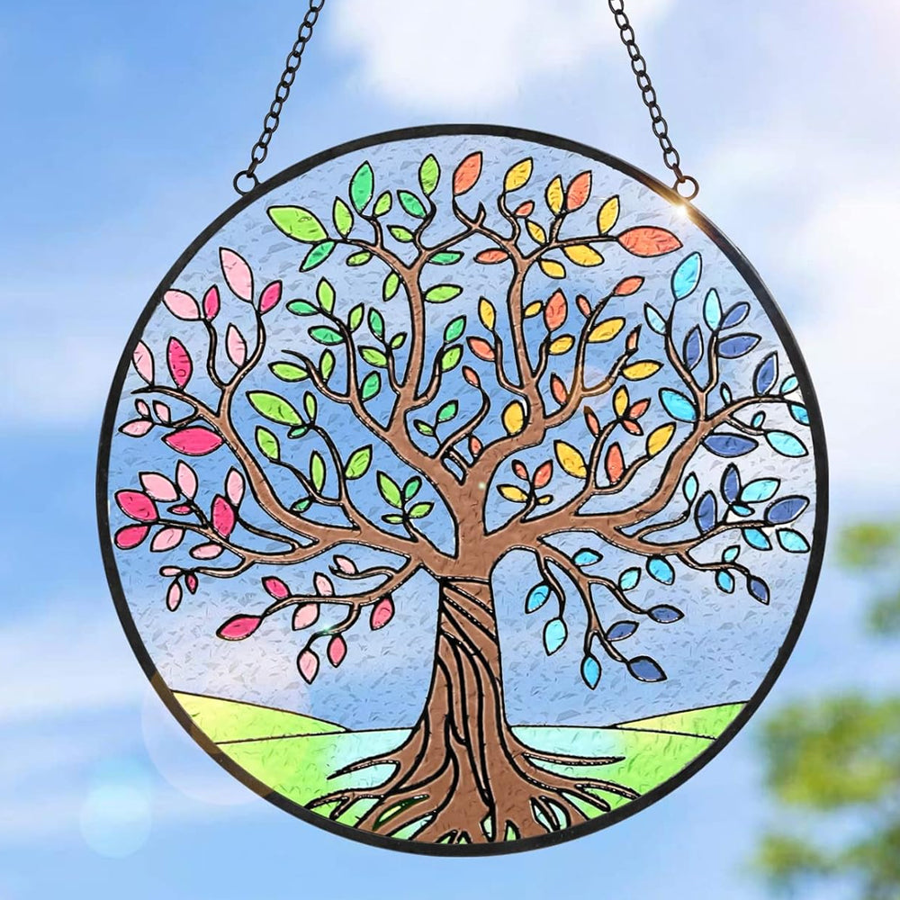 Colorful Tree of Life Sun Catcher Decoration Stained Glass Window Hanging