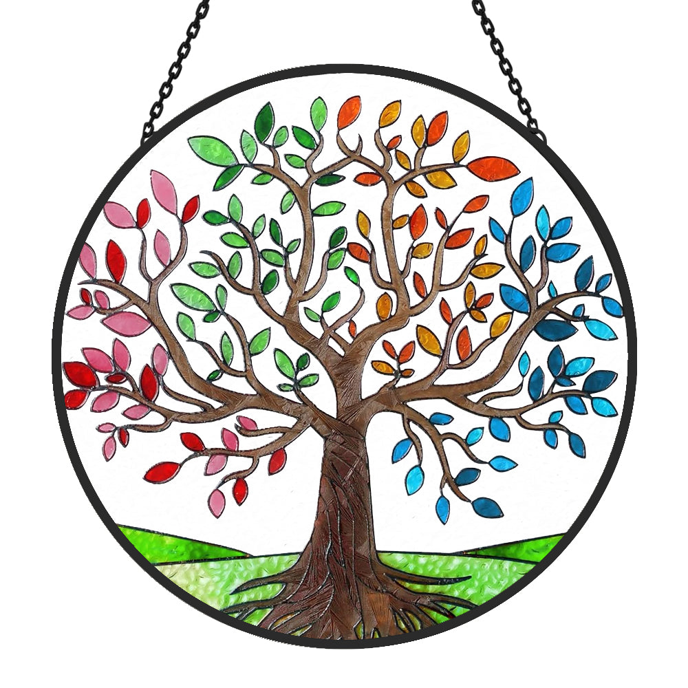 Colorful Tree of Life Sun Catcher Decoration Stained Glass Window Hanging