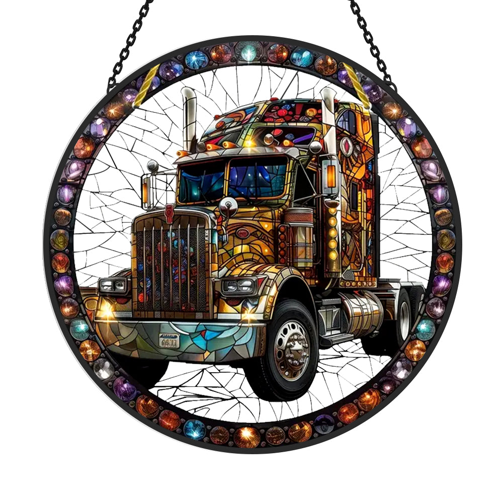 Colorful Truck Sun Catcher Decoration Stained Glass Window Hanging