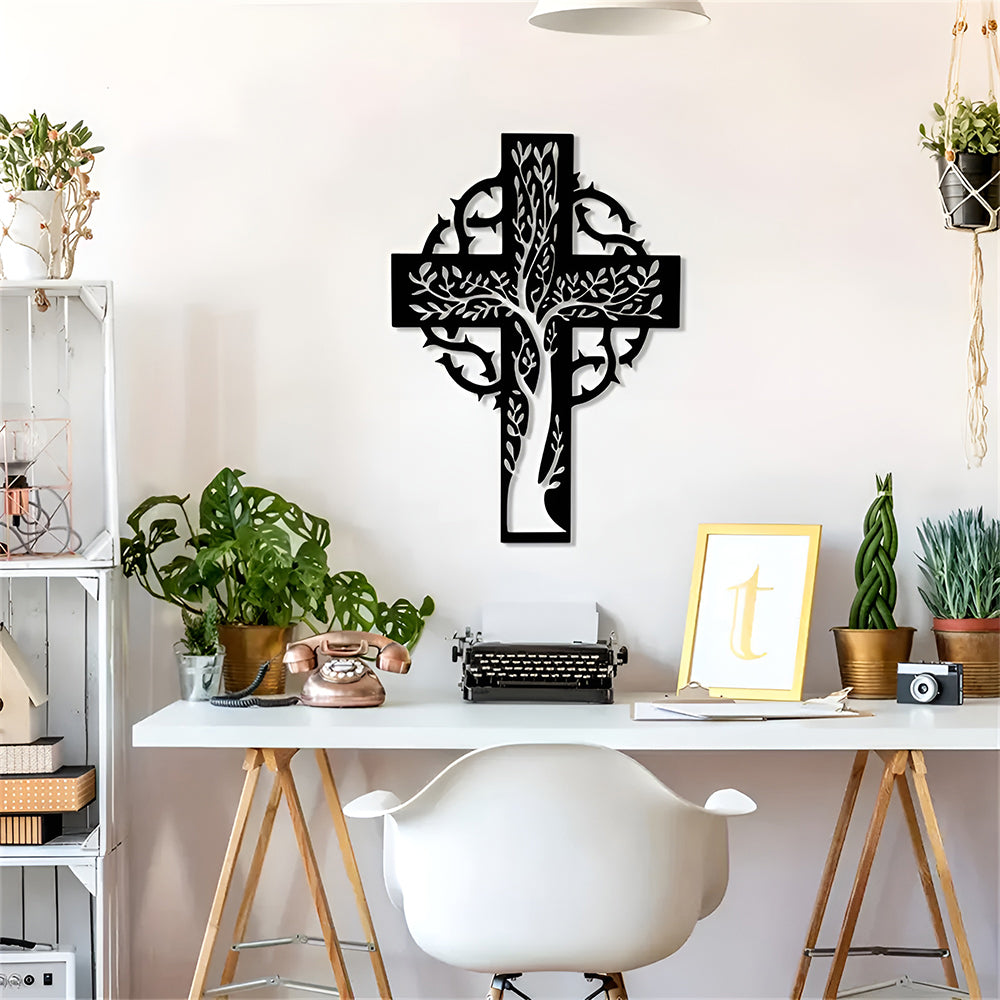 God Metal Logo Cross Tree Of Life Symbol Wall Decoration