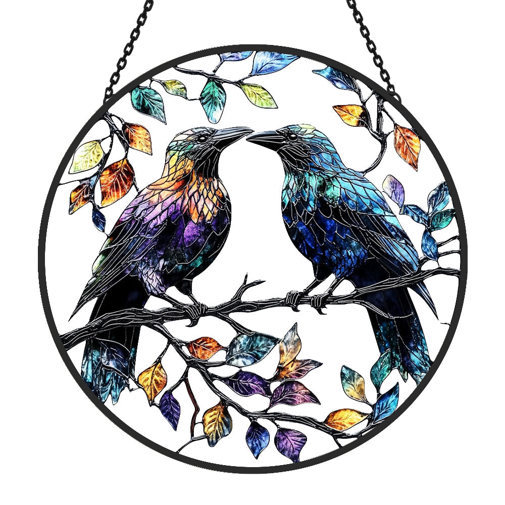 Crow Sun Catcher Decoration Stained Glass Window Hanging