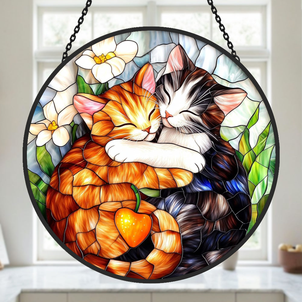 Cute Cat Sun Catcher Decoration Stained Glass Window Hanging