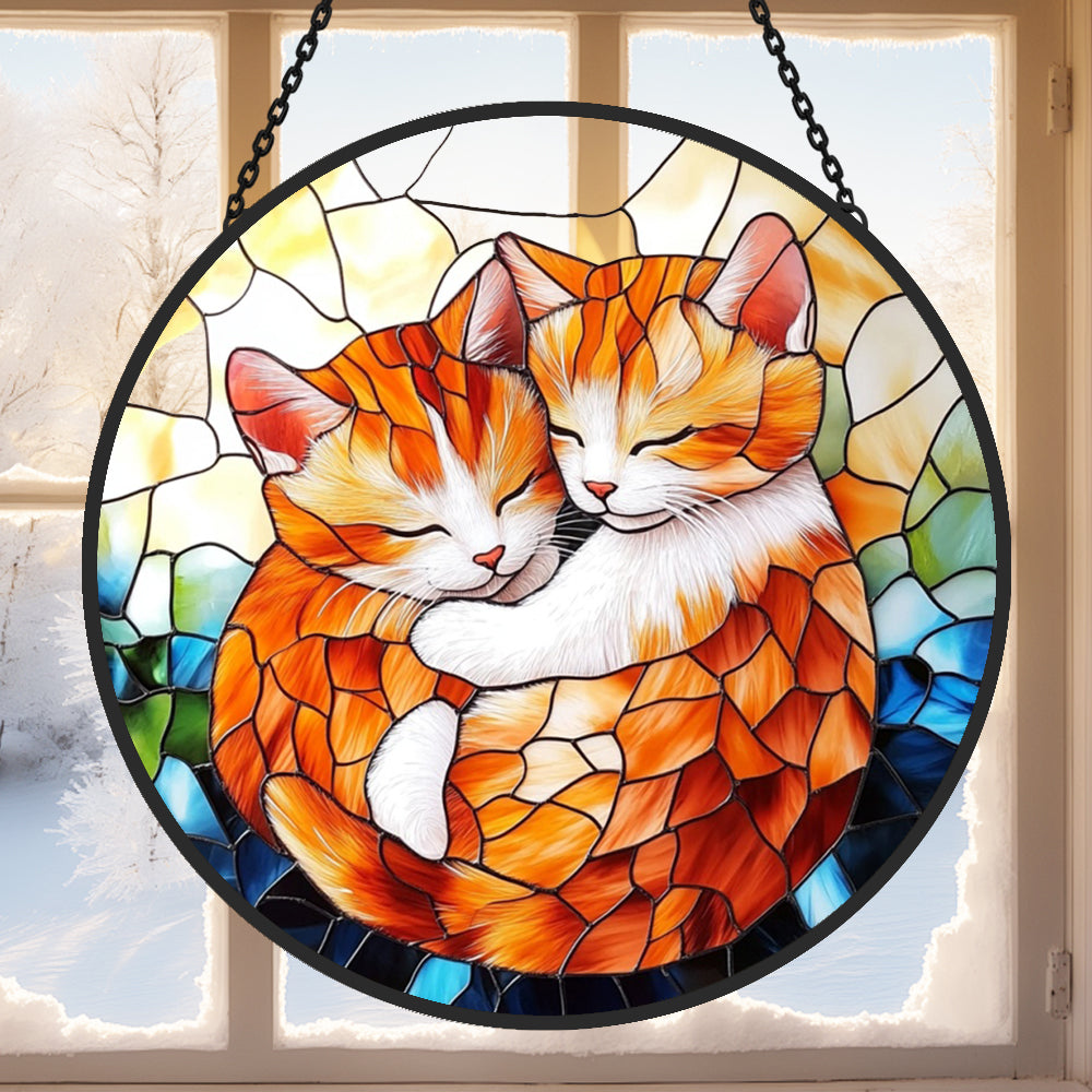 Cute Cat Sun Catcher Decoration Stained Glass Window Hanging